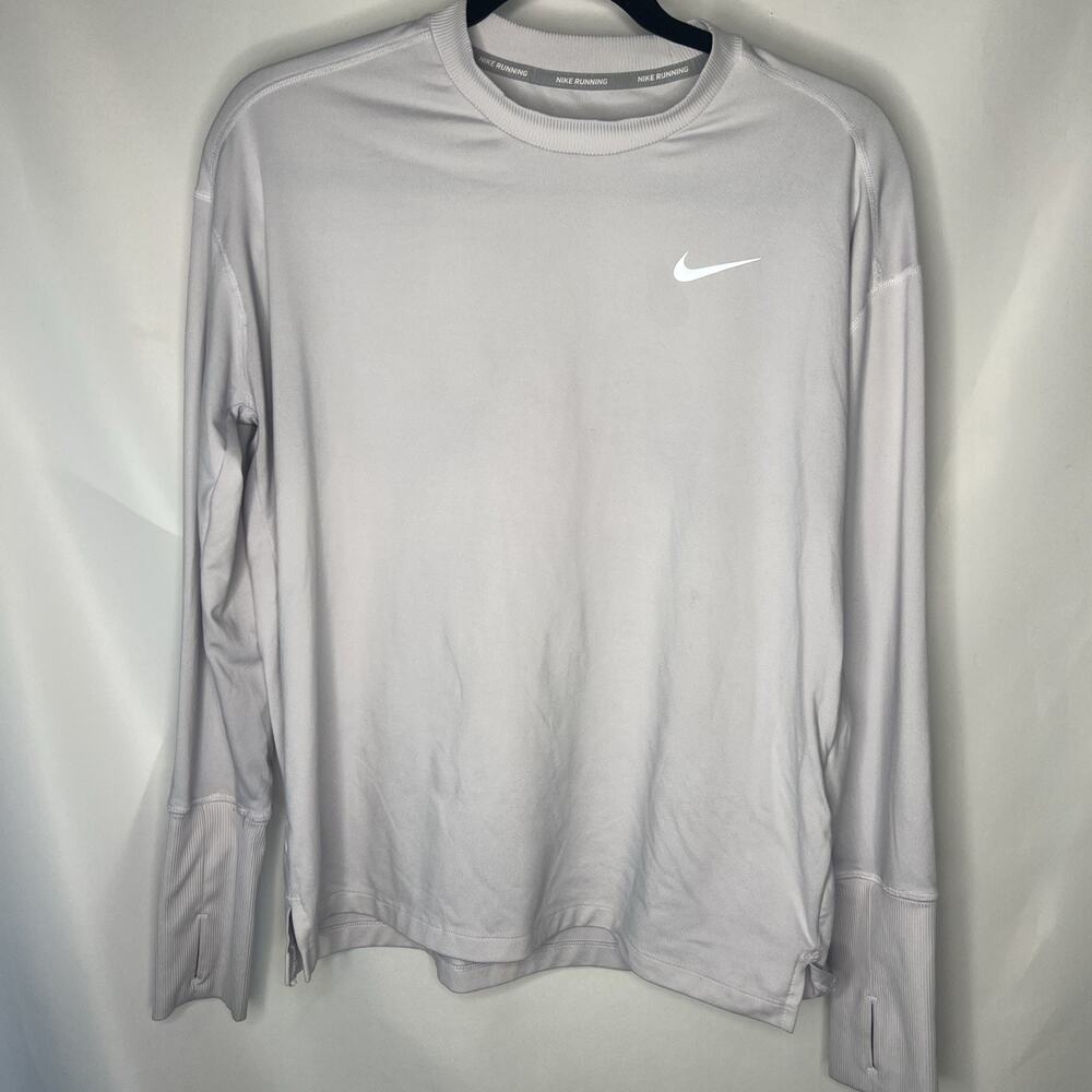 Nike Womens Dri‑Fit Shirt White Medium L/S Long Sleeve Running Thumb Holes